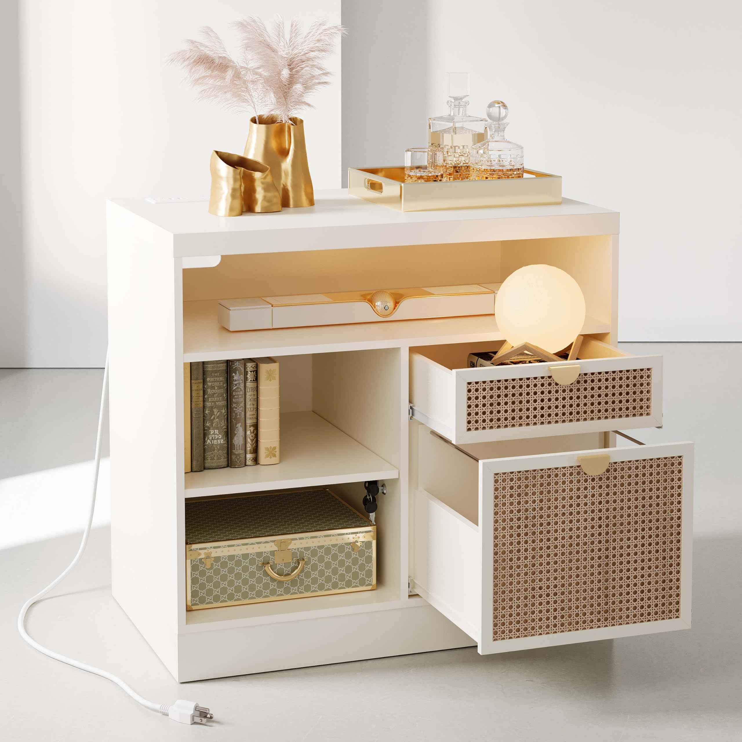 Lateral File Cabinet 2 Drawer with Lock and Power Strip