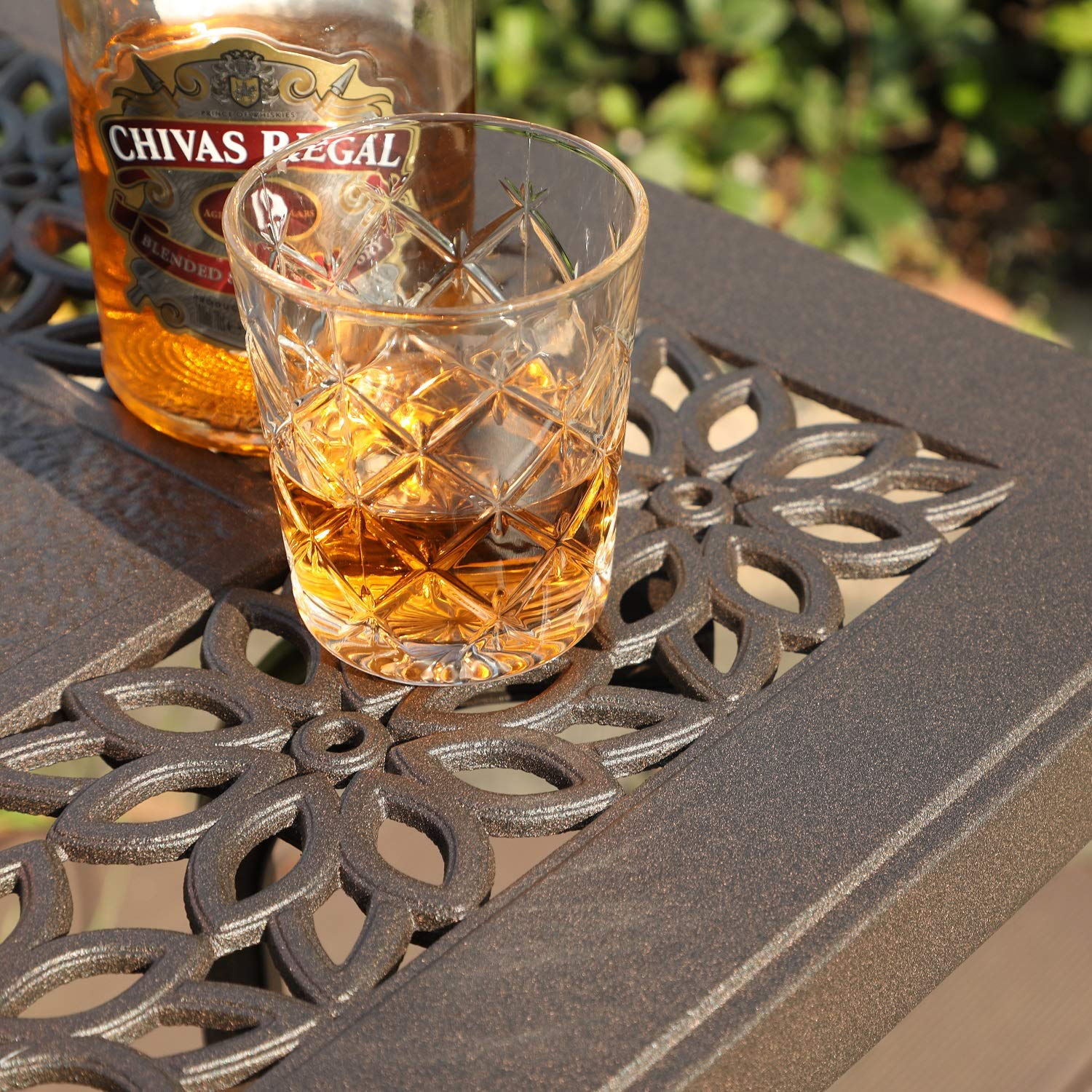 Cast Aluminum Patio Coffee Table Rectangle Brown