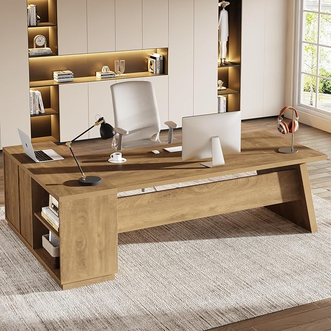 78" L-Shaped Executive Desk with Drawers and File Cabinet