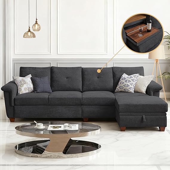 108" Convertible L-Shaped Sectional Sofa with Ottoman and Storage