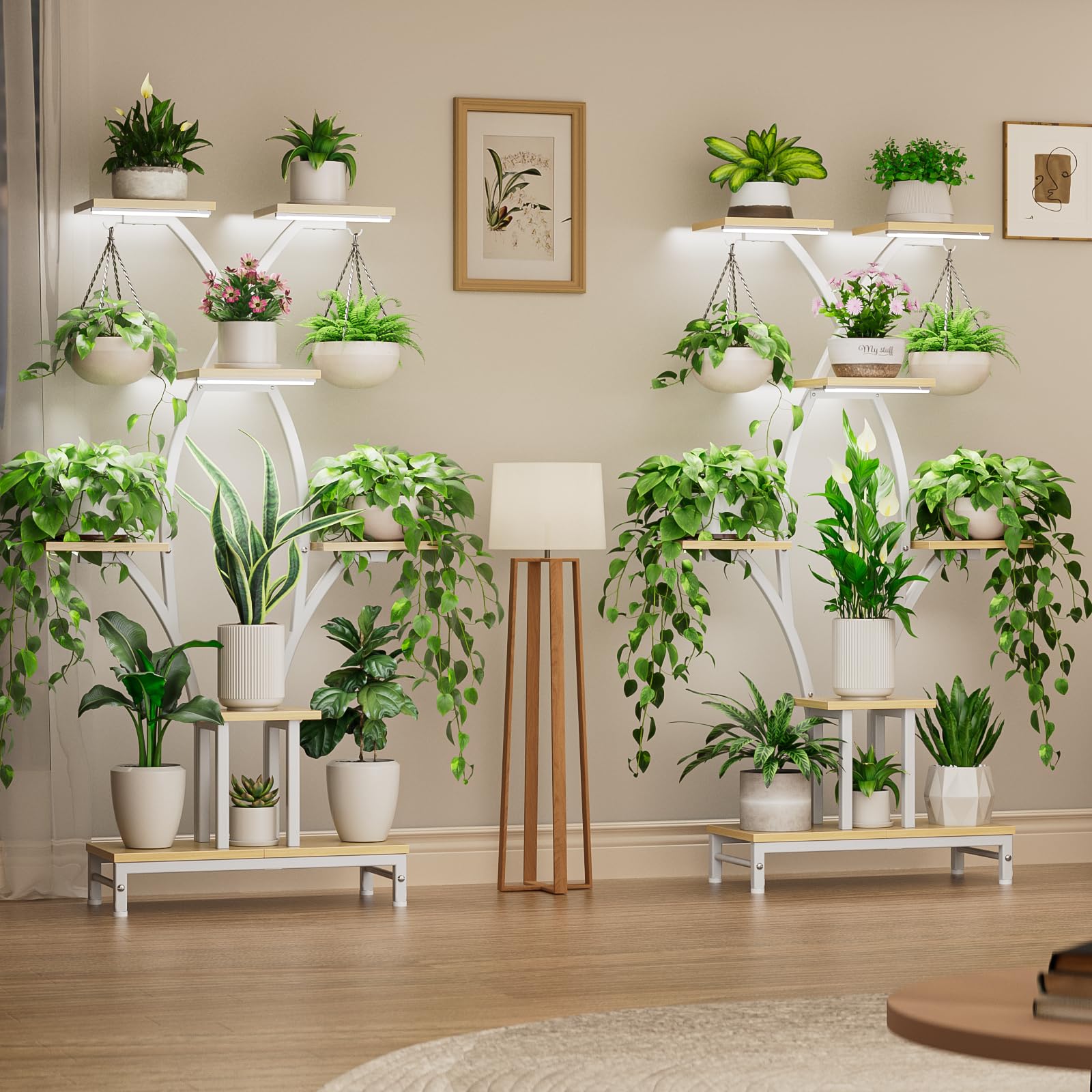 7-Tiered Metal Corner Plant Stand with Grow Lights