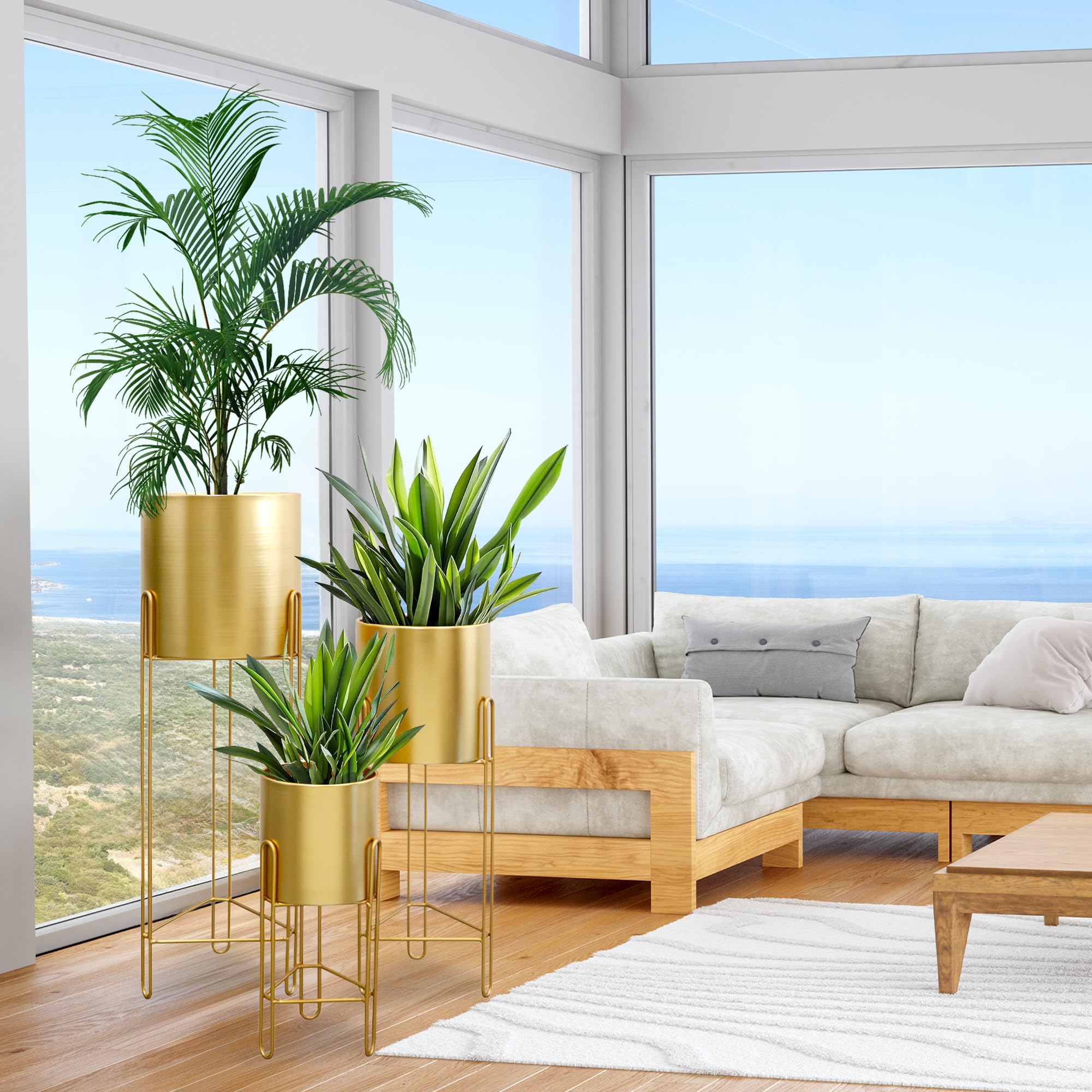 Set of 3 Large Metal Planters with Stand