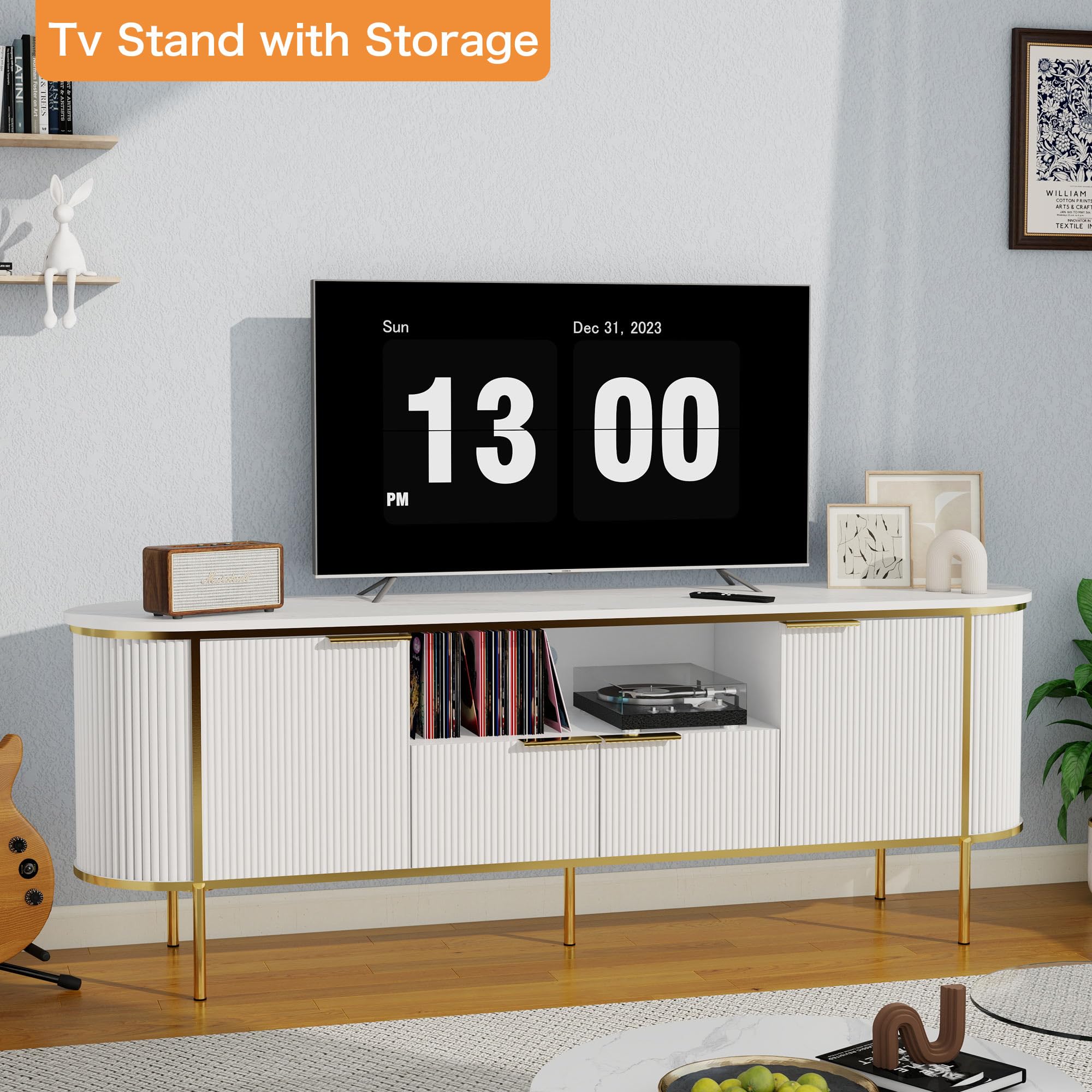 70 Inch TV Stand with Storage and Doors