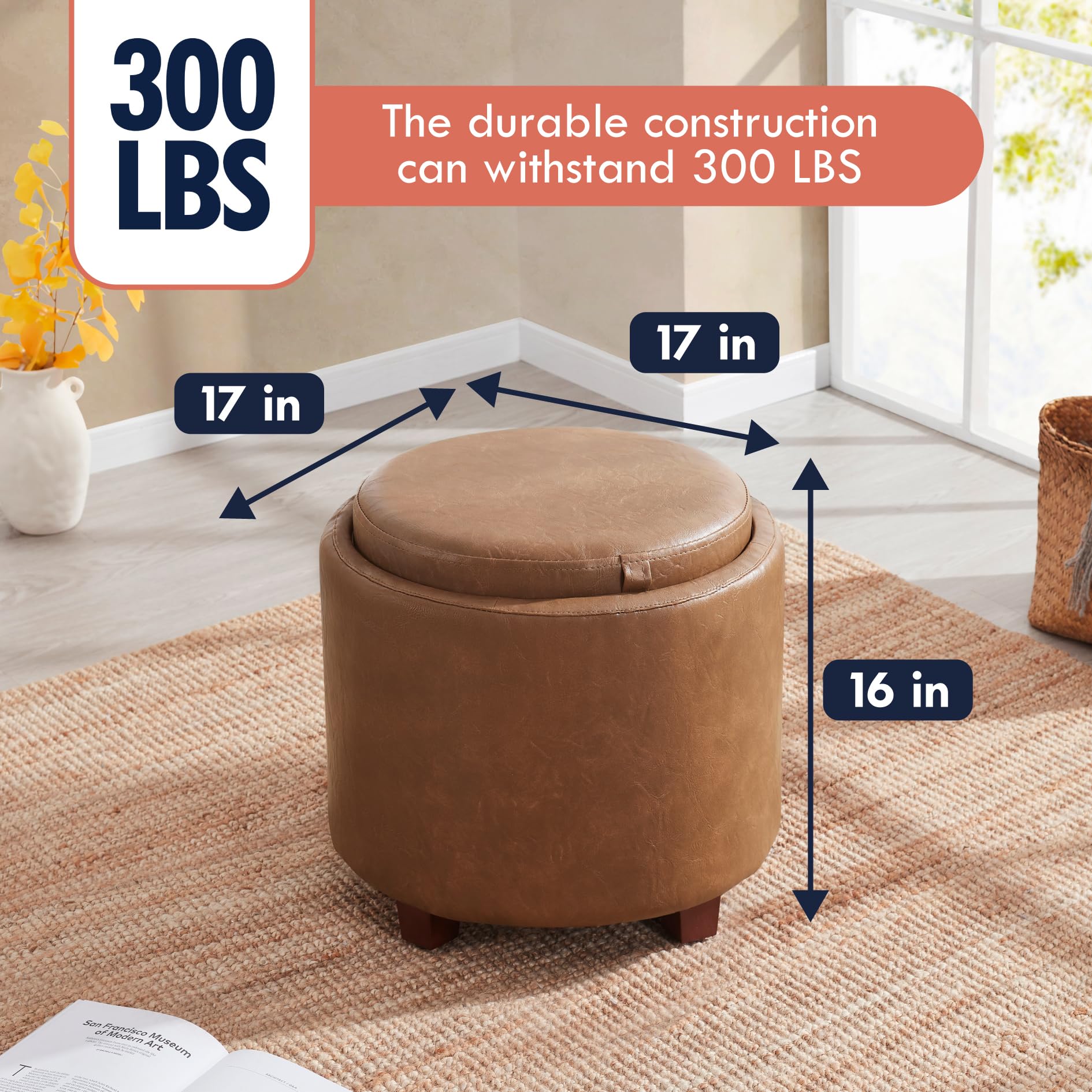 Round Storage Ottoman with Tray Lid