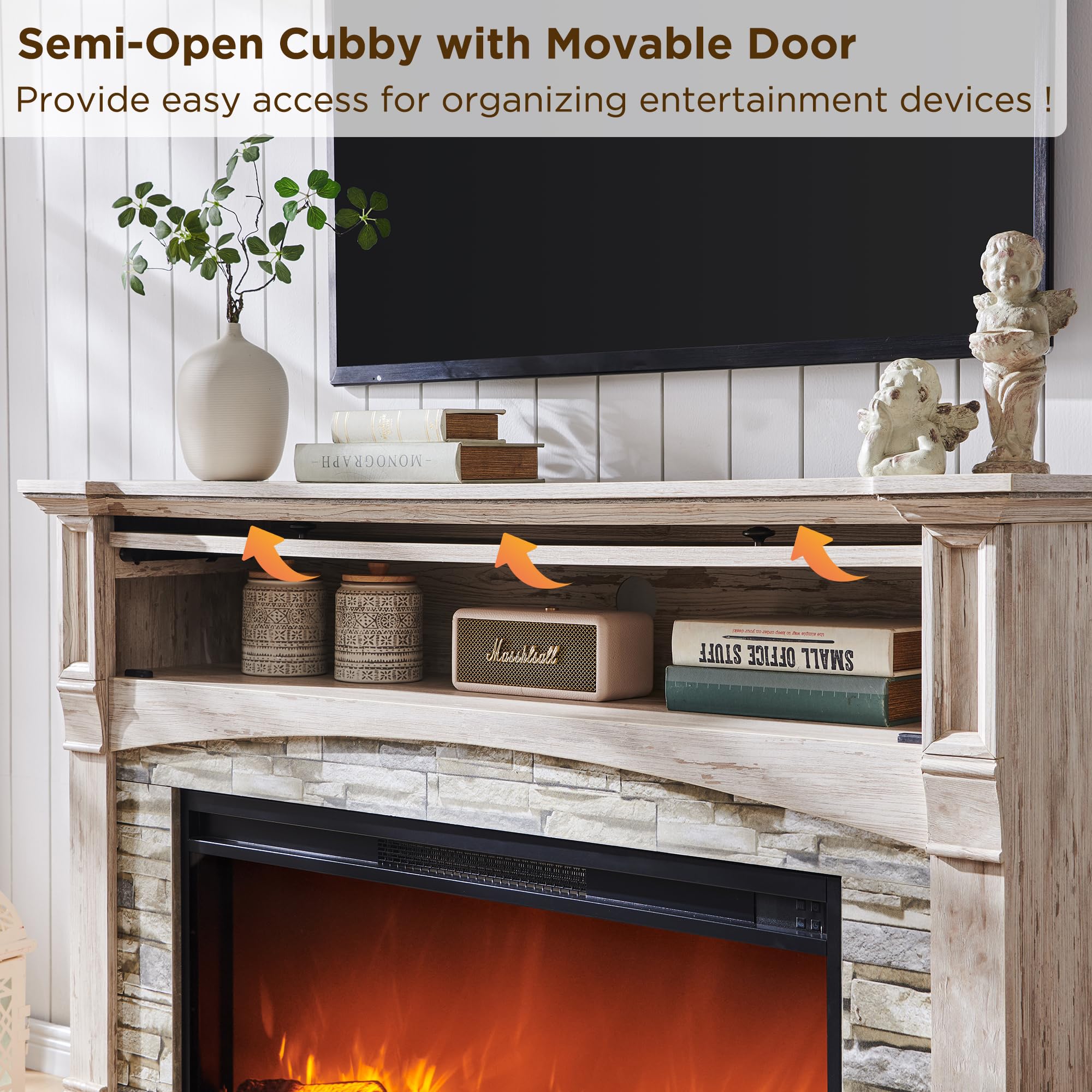 52" Electric Fireplace TV Stand with Mantel and Storage