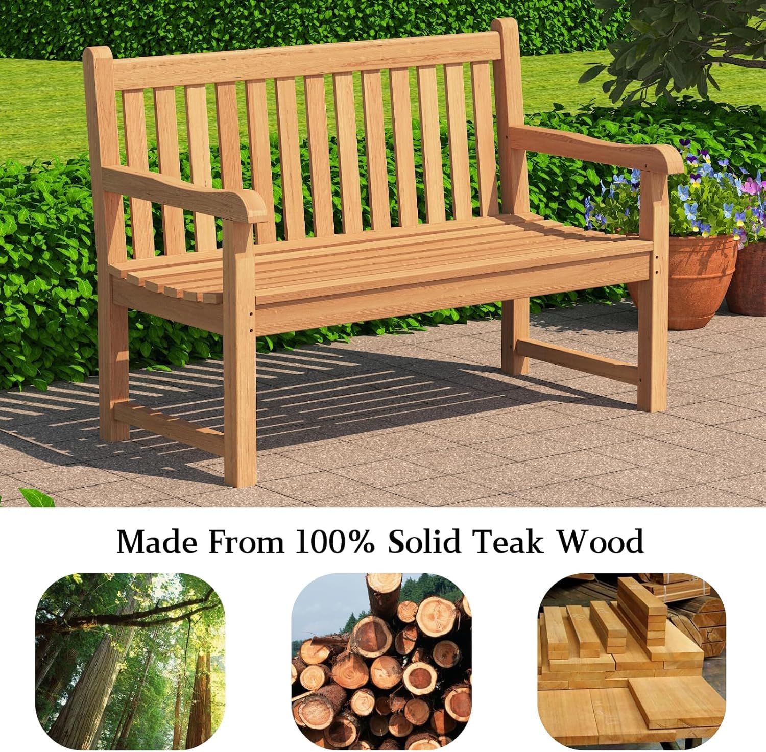 Teak Outdoor Bench for 2