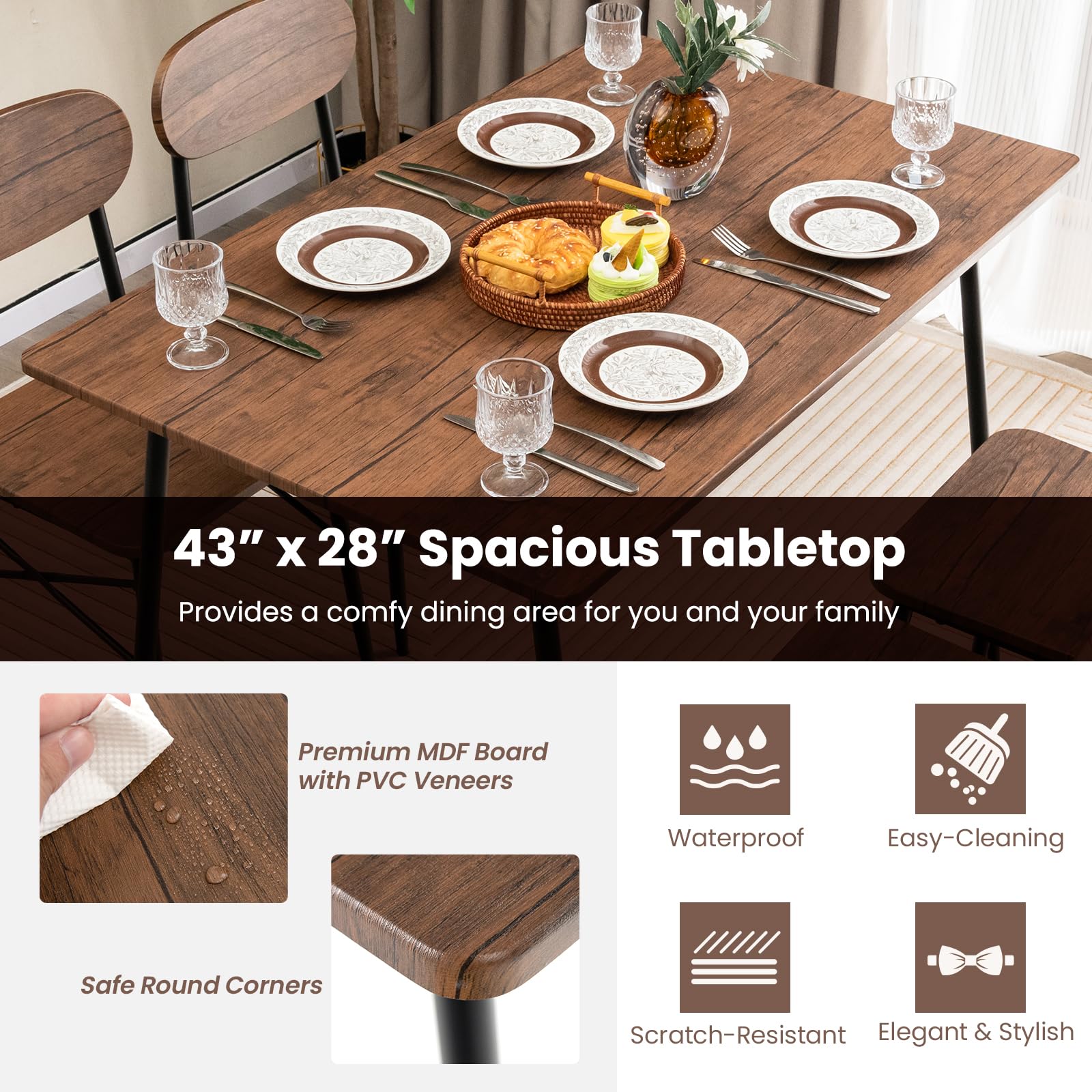 5-Piece Dining Table Set with Metal Legs