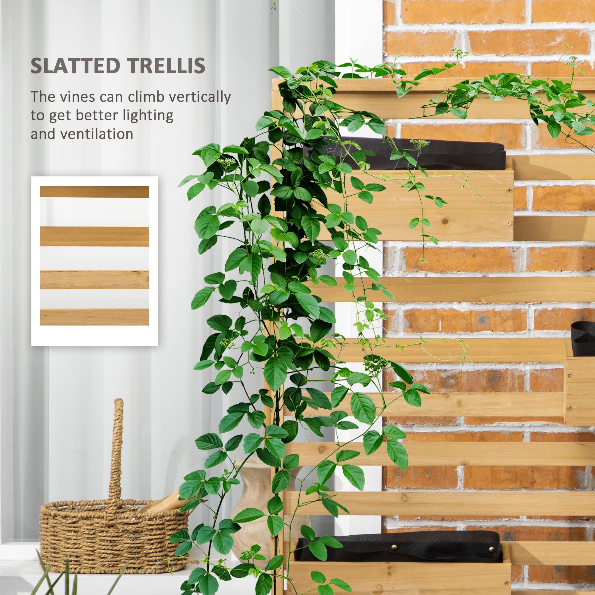 5-Tier Wooden Plant Trellis Stand with Hanging Planter Boxes