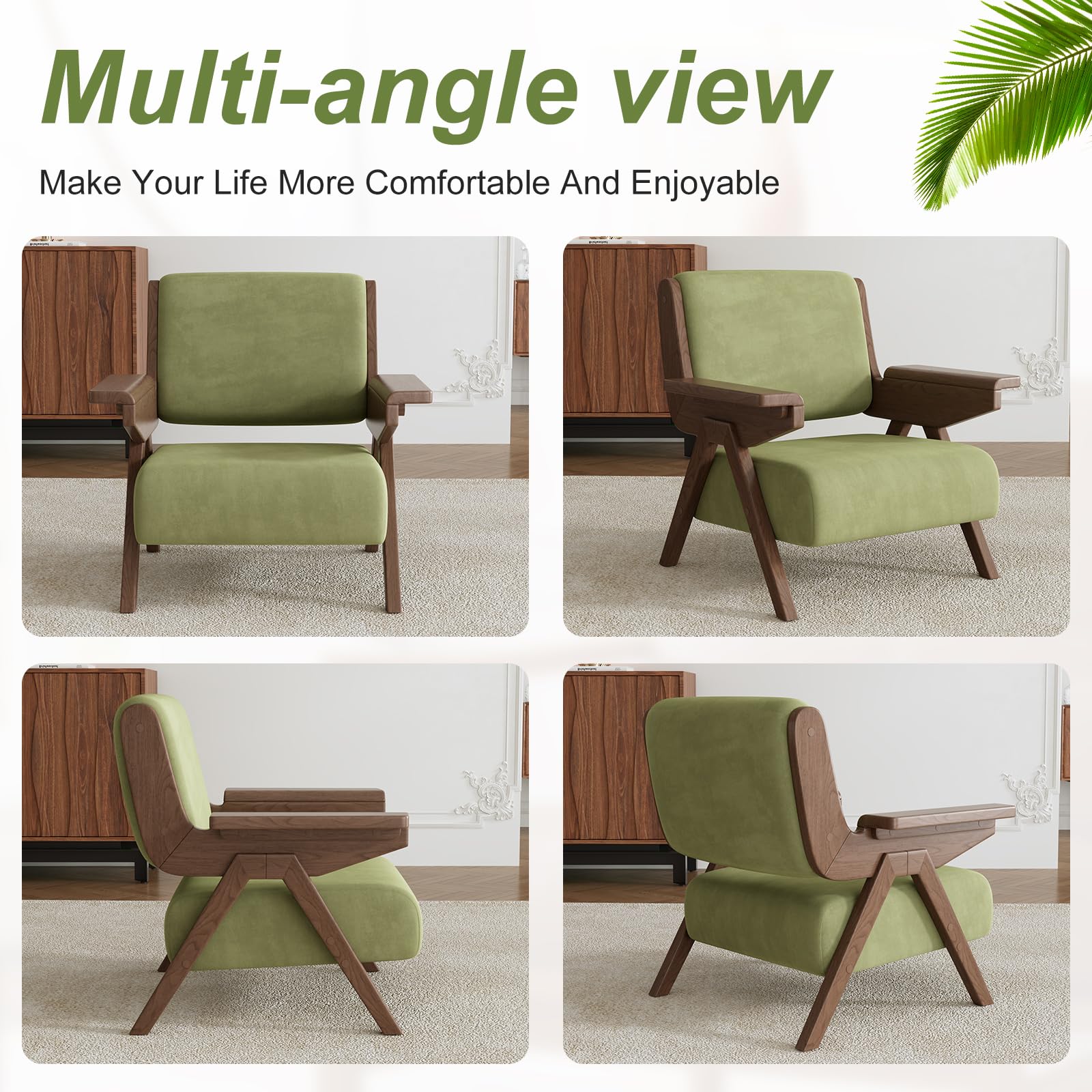 Velvet Accent Chair Solid Wood Frame Green