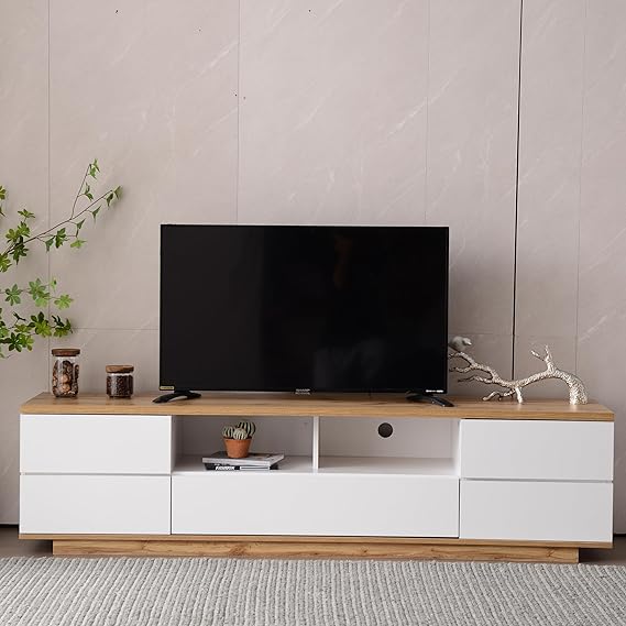 Modern Television Stand with 6 Cabinets & 2 Open Storage Spaces