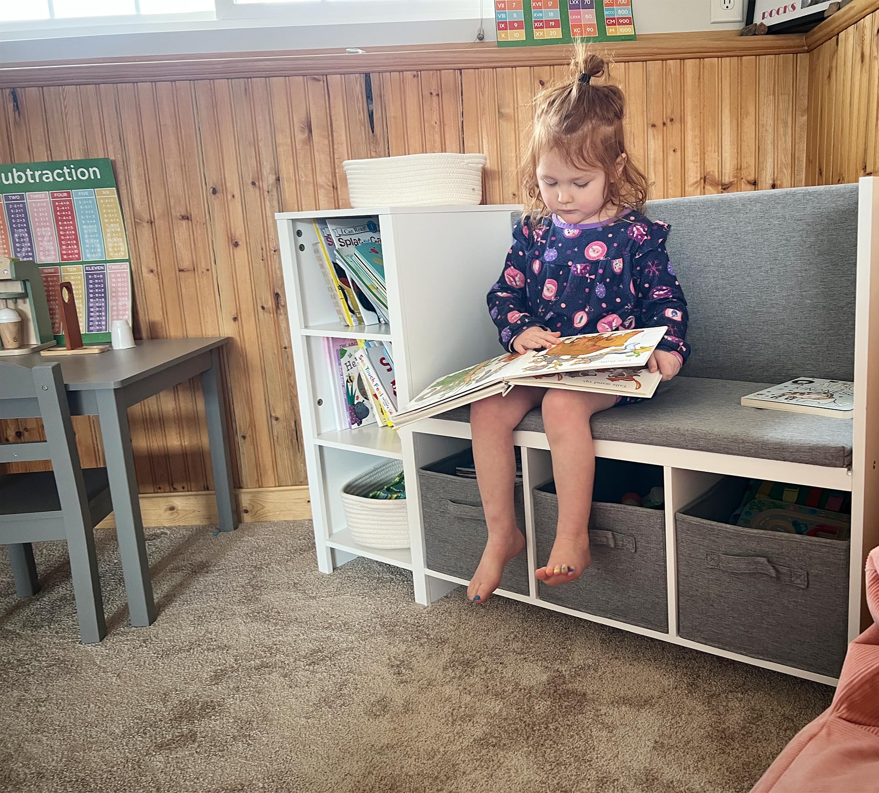 Kids Reading Nook Bench with Storage