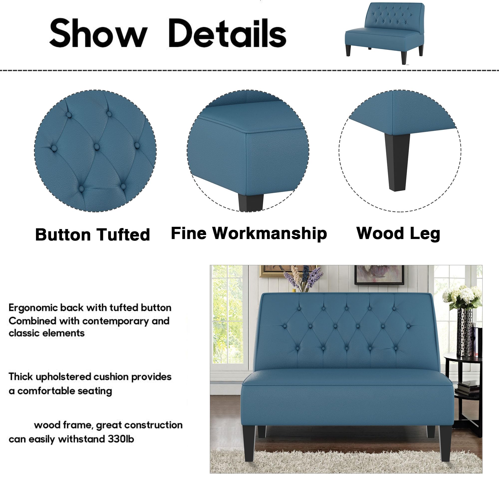 Blue Tufted Loveseat Settee
