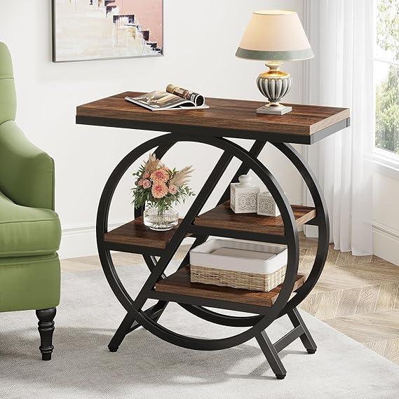 3-Tier Faux Marble End Table Set of 2 with Storage
