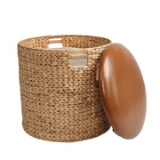 Water Hyacinth Storage Ottoman with Faux Leather Lid