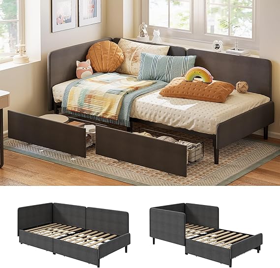 Twin Daybed with Storage Drawers and Safety Rails