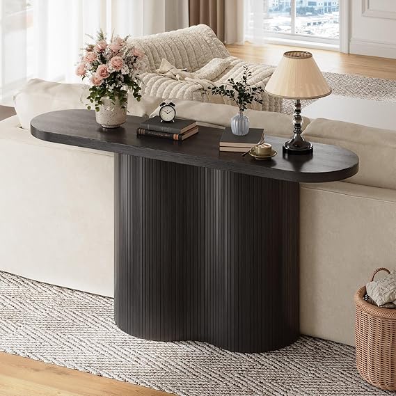 57-Inch Fluted Console Table with Tambour Waterfall Design