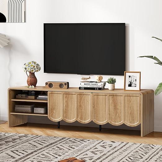 63" TV Stand Wave Panel Entertainment Center
