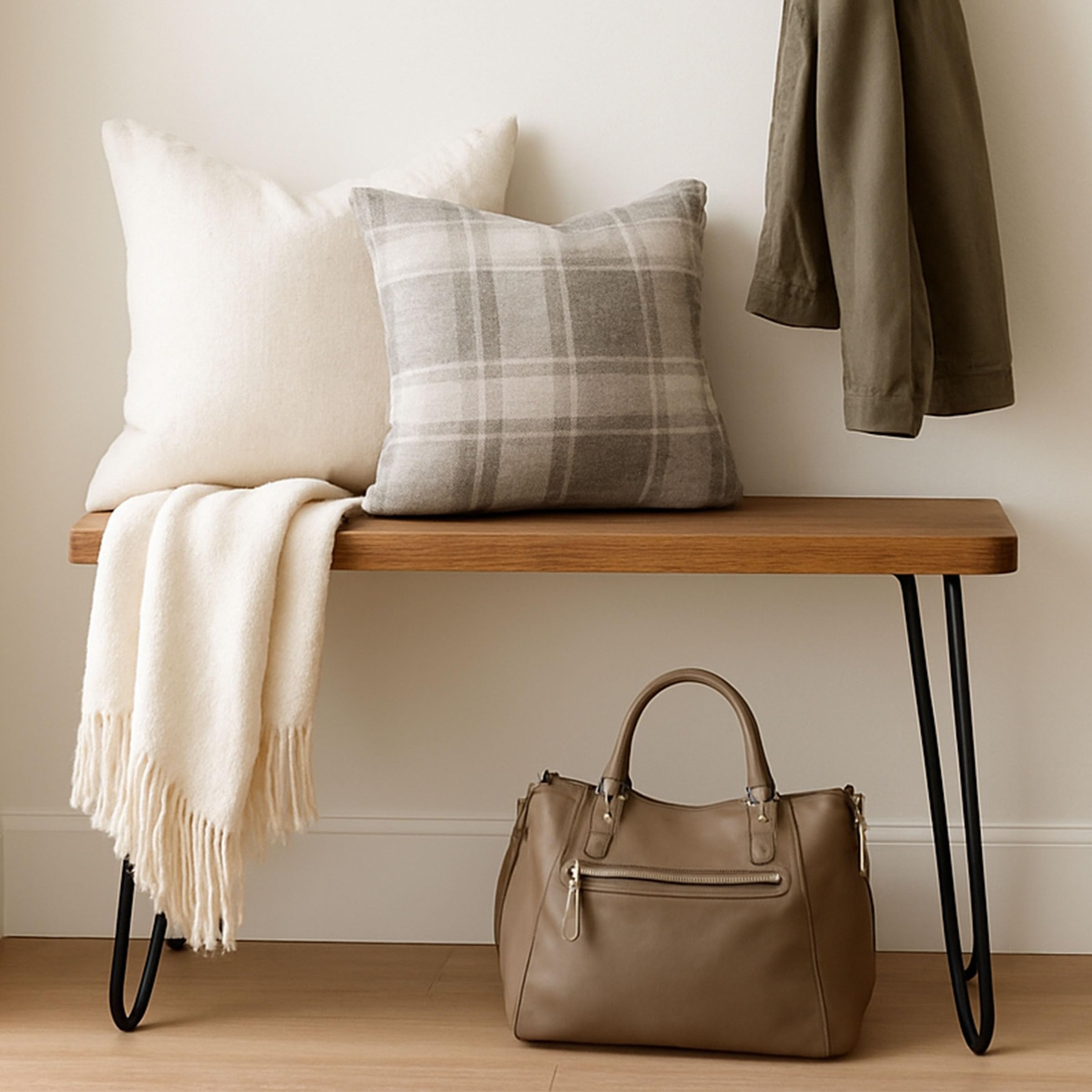 Live Edge Solid Wood Bench with Metal Hairpin Legs 36 Inch