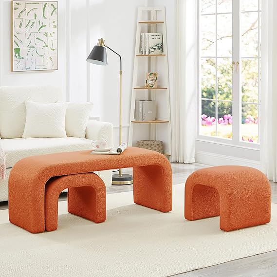 3-Piece U-Shaped Ottoman Bench Set with Teddy Fabric
