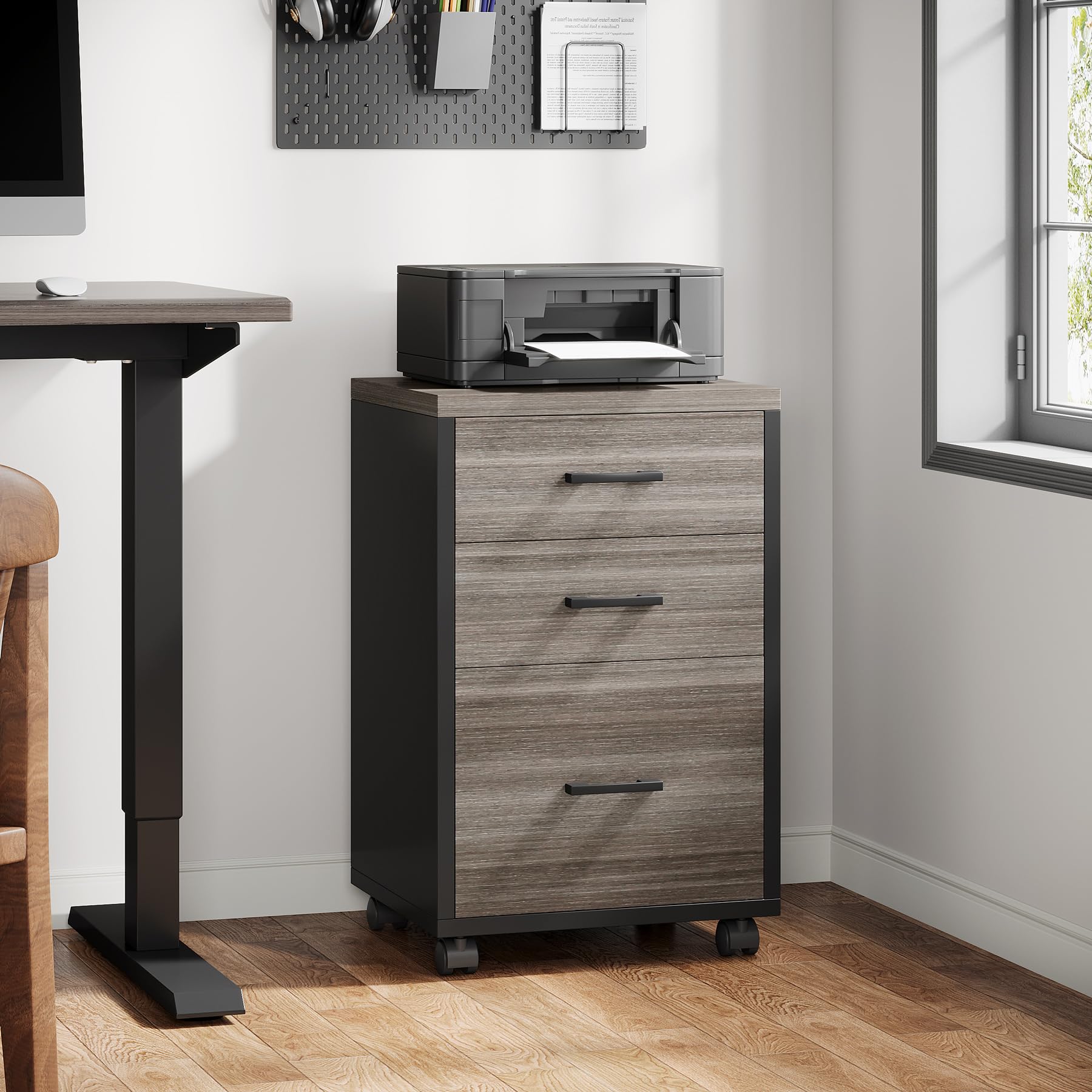 Triebsigns 3 Drawer File Cabinet, Vertical Mobile Filing Cabinet, Under Desk Rolling Printer Stand for Home Office, fits A4 or Letter Size (Grey)