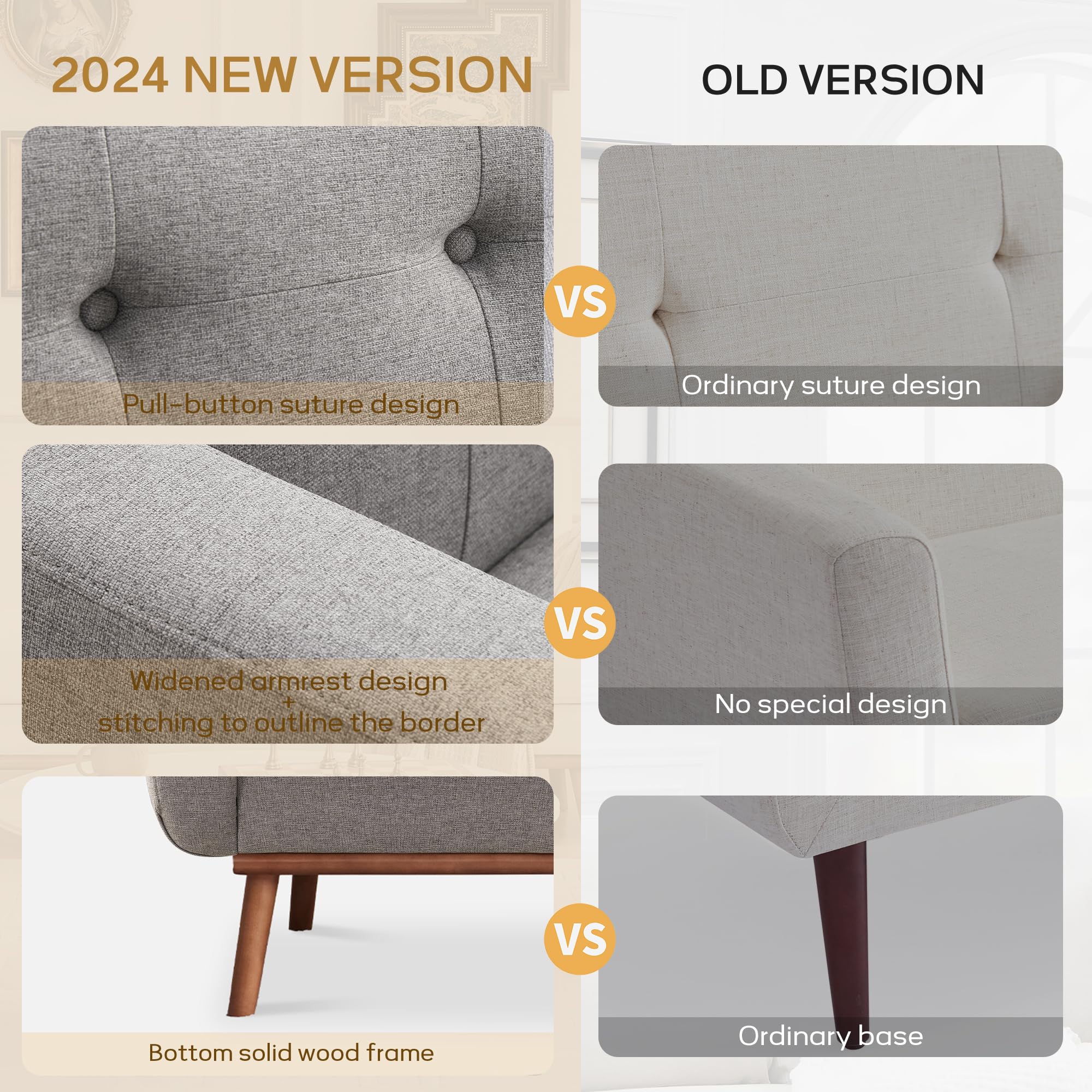 Button Tufted Living Room Set - 3 Piece Upholstered Sofa Collection