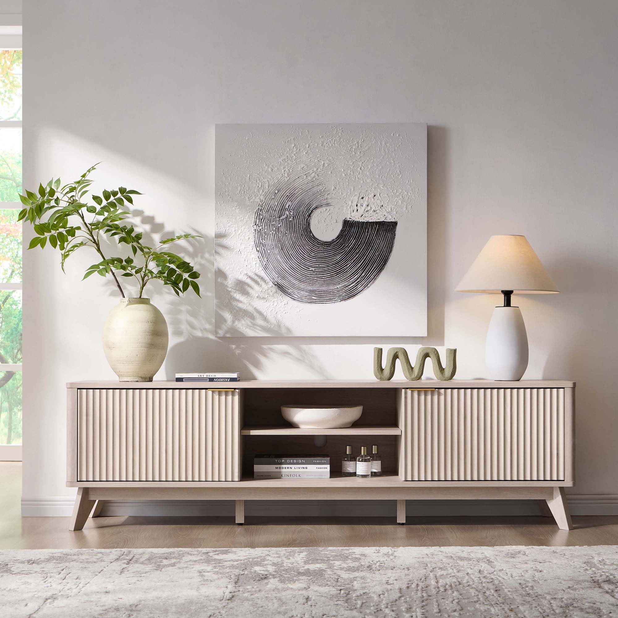 70" Fluted TV Stand with Soft Close Doors