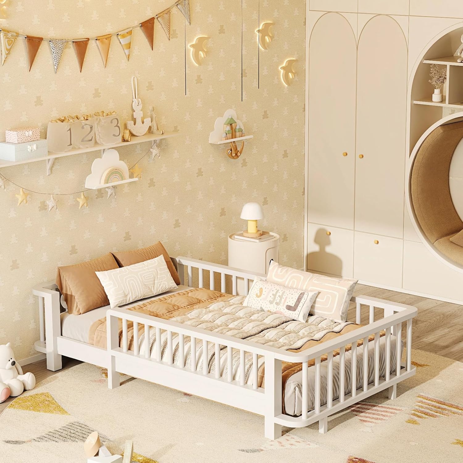 Twin Montessori Floor Bed with Rails