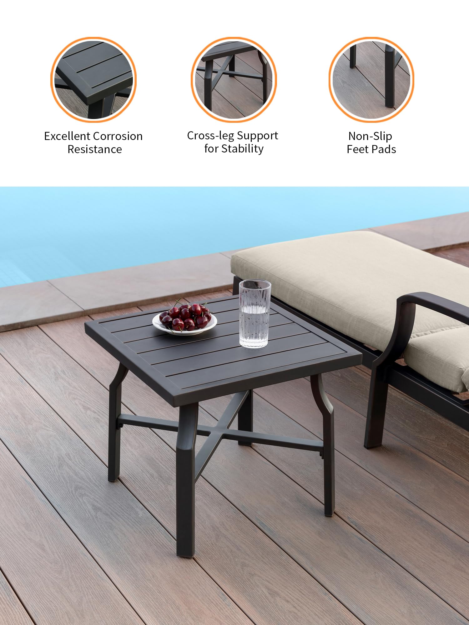 3-Piece Outdoor Chaise Lounge Set with Side Table