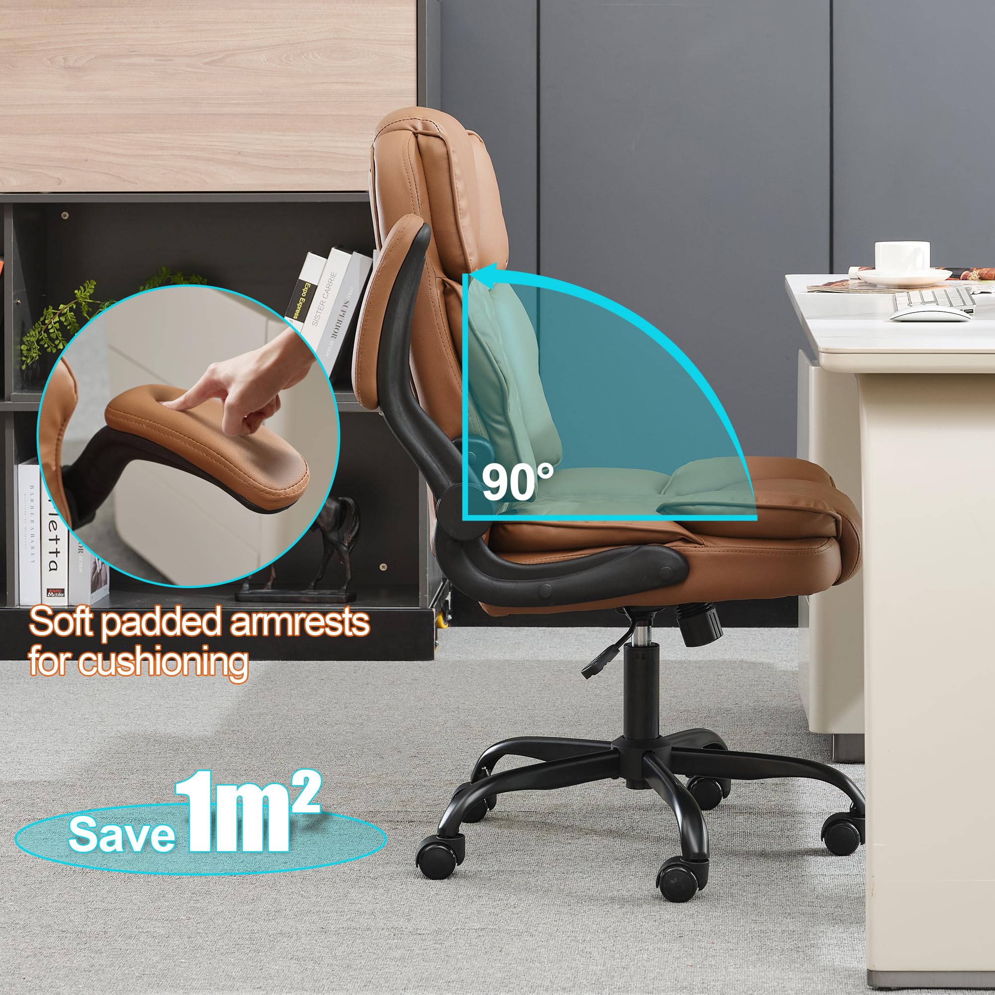 Executive Leather Office Chair with Flip-Up Arms