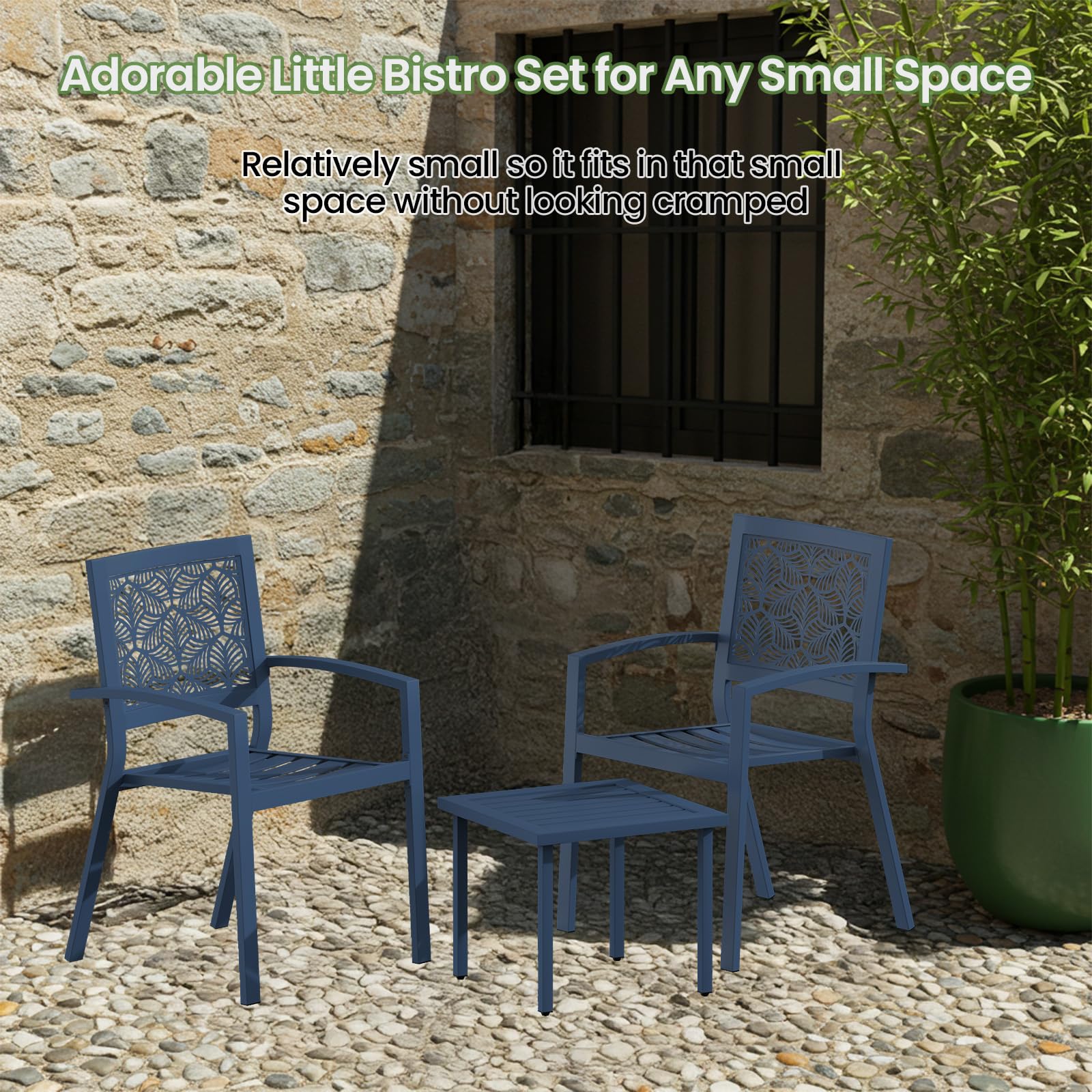 Outdoor Bistro Set for 2 with Stackable Chairs and Coffee Table