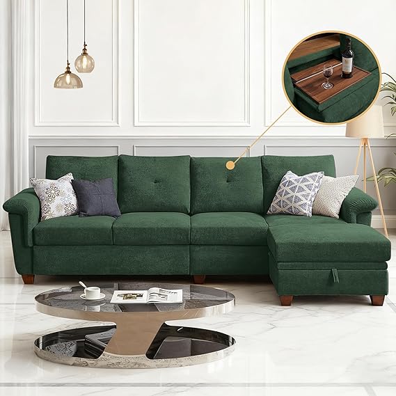 108" Convertible L-Shaped Sectional Sofa with Ottoman and Storage