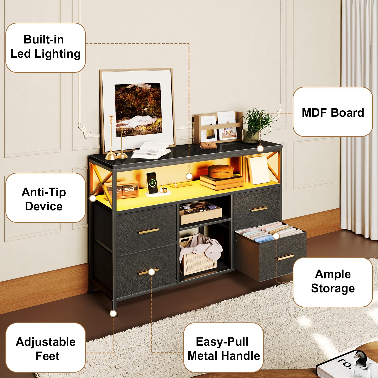 LED TV Stand with RGB Lighting and Storage