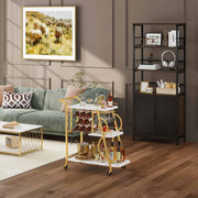 3-Tier Gold Bar Cart with Wine Glass Holder