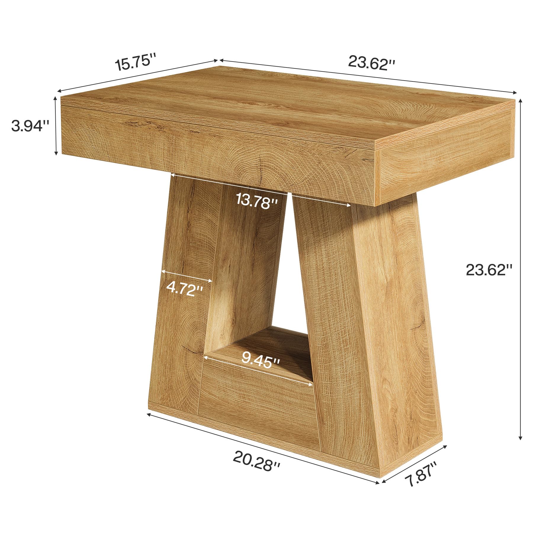 24" Modern Side Table 2-Tier Narrow Wooden End Table
