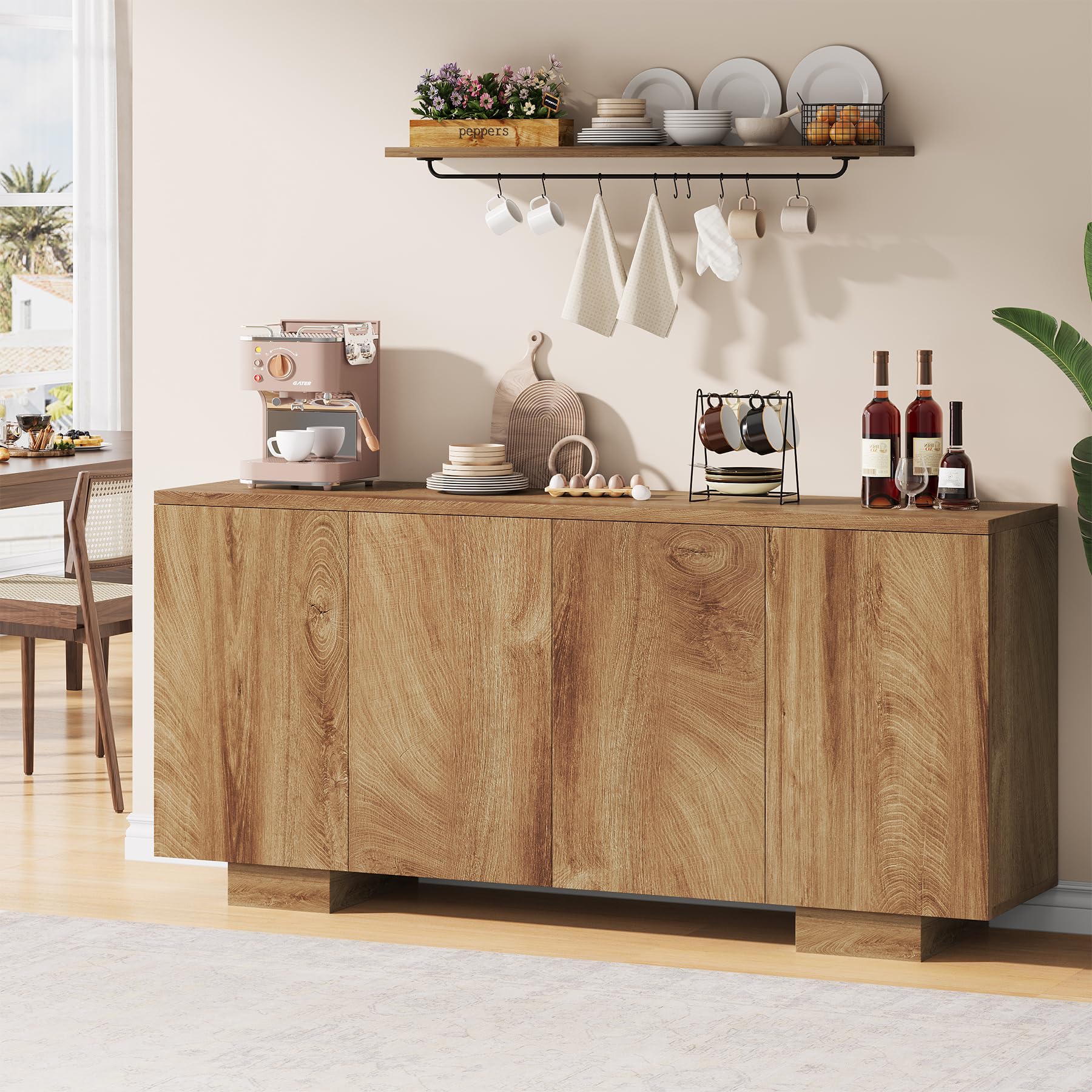 Farmhouse Sideboard Buffet Cabinet with 4 Doors