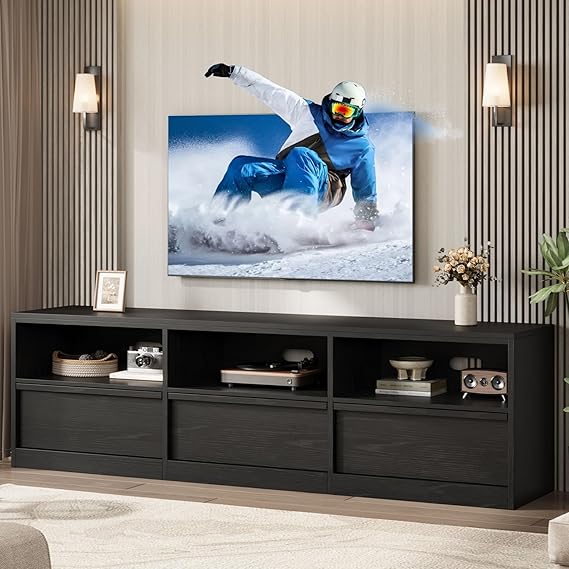 70 Inch TV Stand with Storage Drawer and Open Shelves