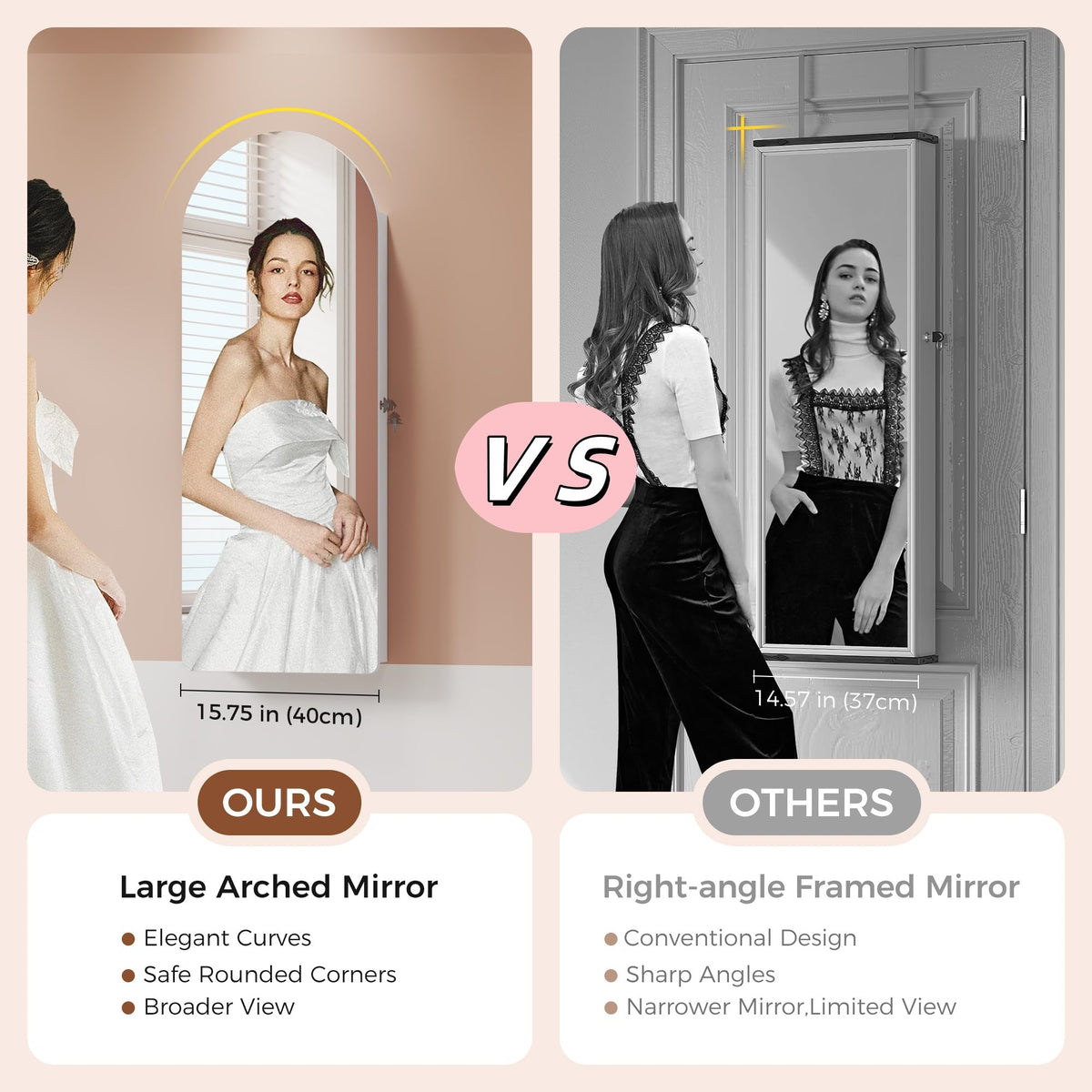 Wall Mounted Jewelry Armoire with Full Length Mirror and LED Light