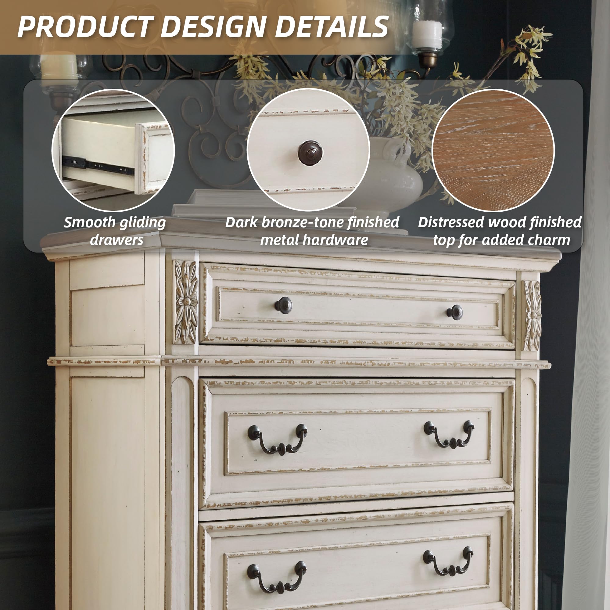5-Drawer Chest Chipped White