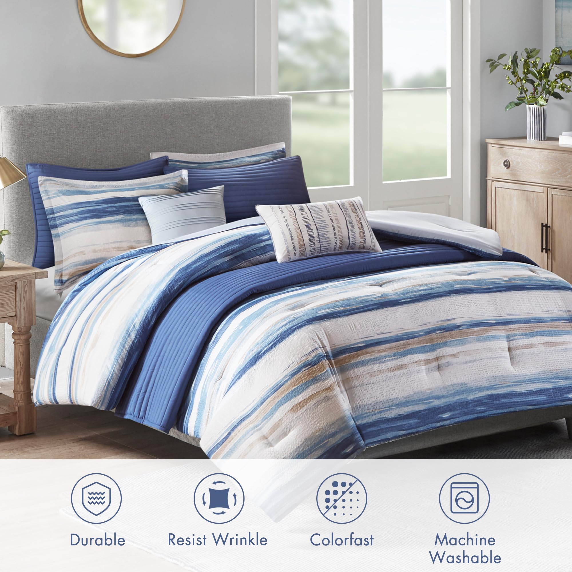 Seersucker Comforter and Coverlet Set King 8 Piece