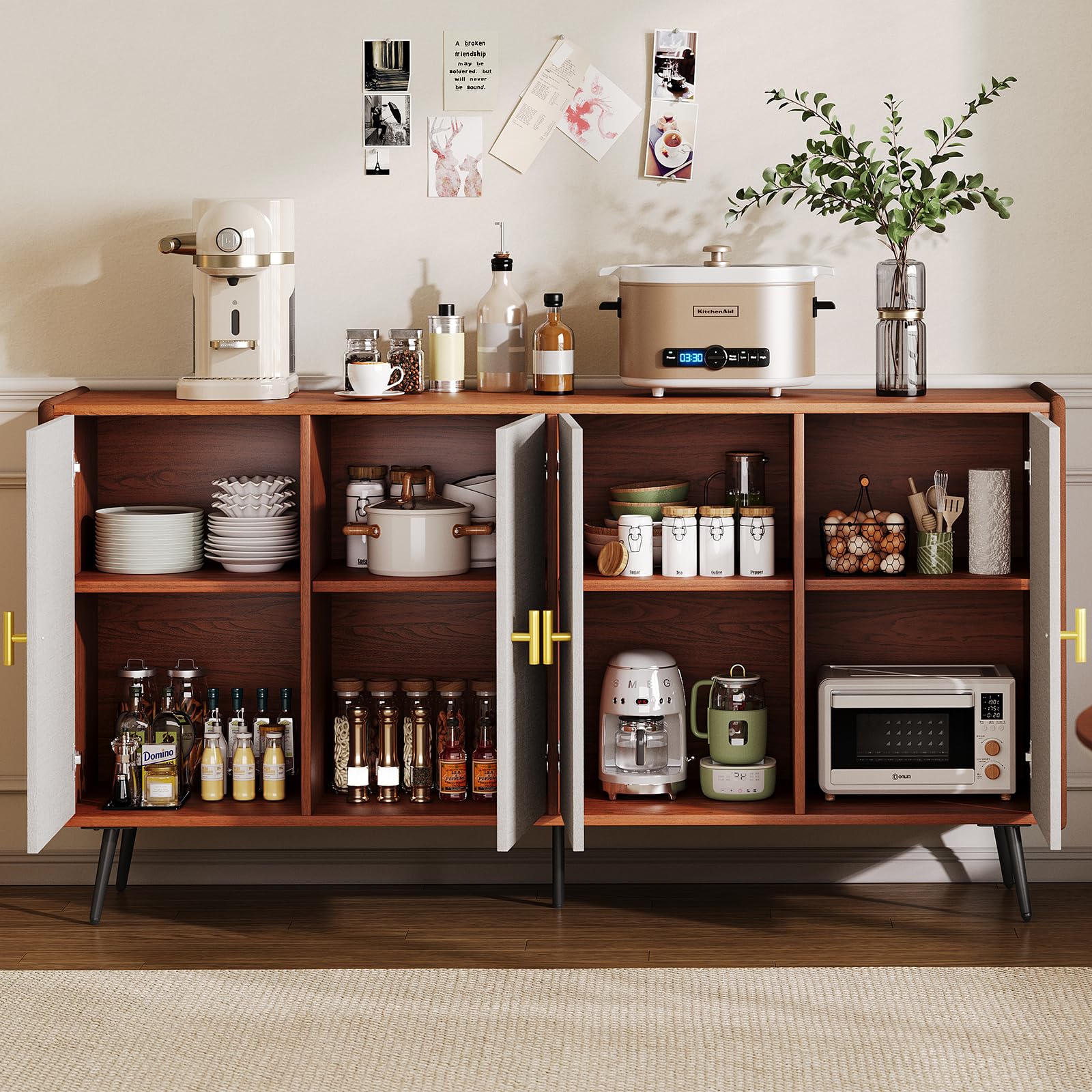 Mid-Century Buffet Cabinet with Storage 63" Wide