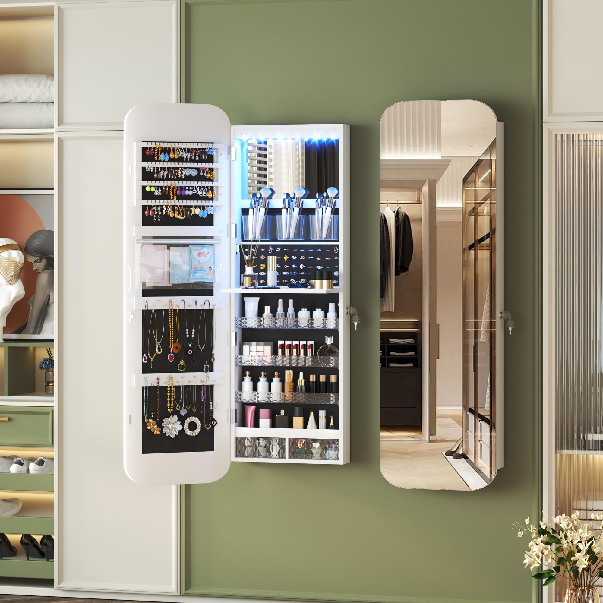 47.2" LED Mirror Jewelry Cabinet Wall Mounted