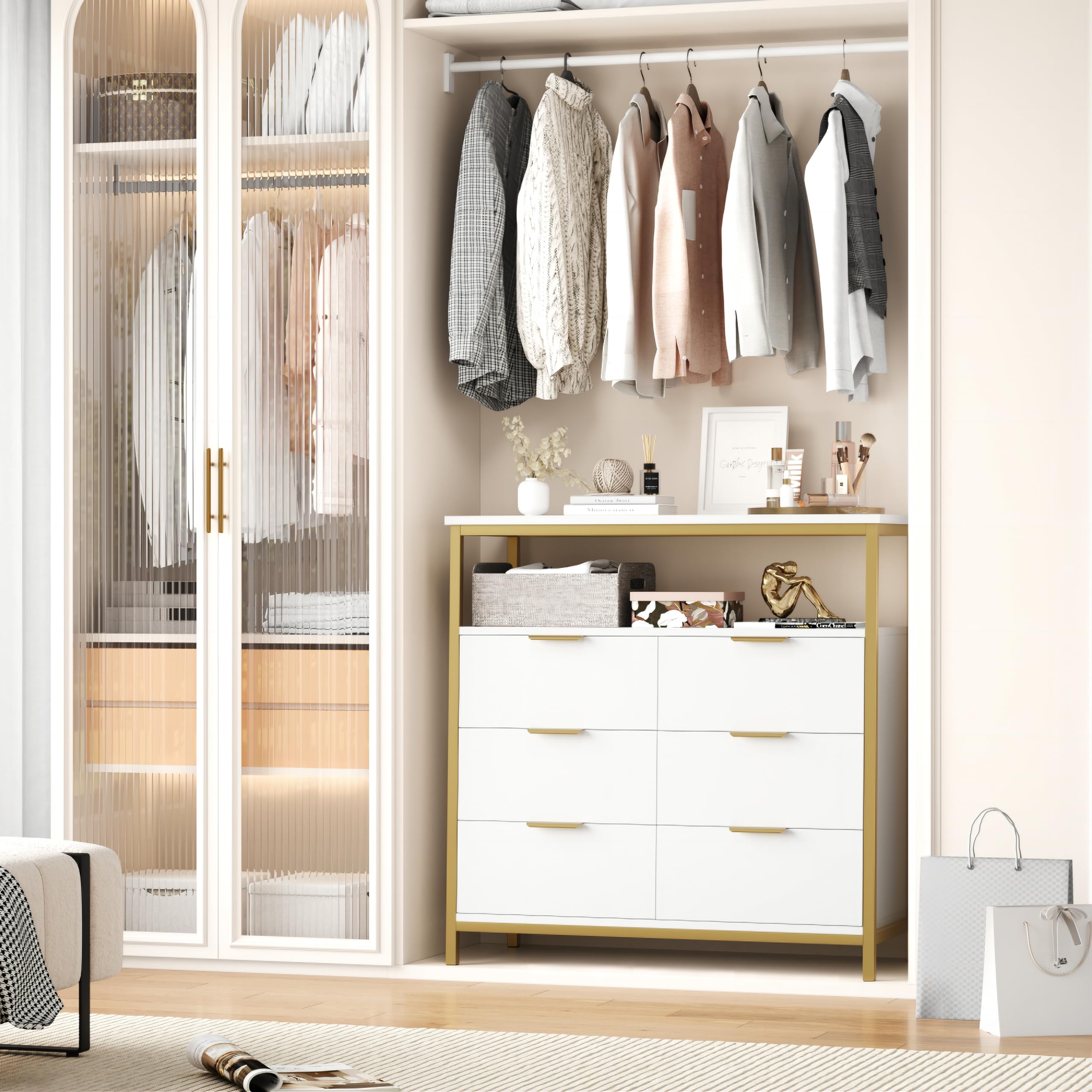 6 Drawer White Dresser with Shelf