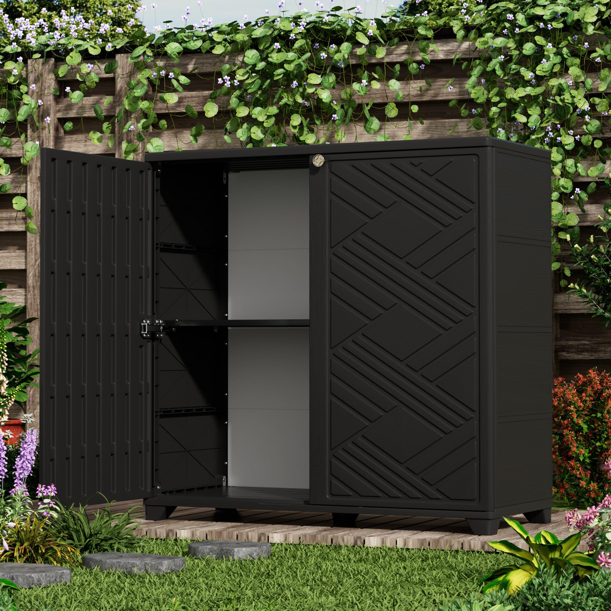 Indoor Outdoor Plastic Storage Cabinet with Shelf