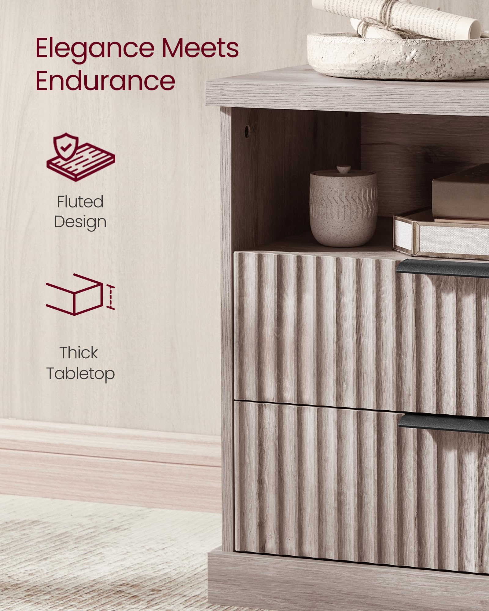 Nightstands with Charging Station Set of 2