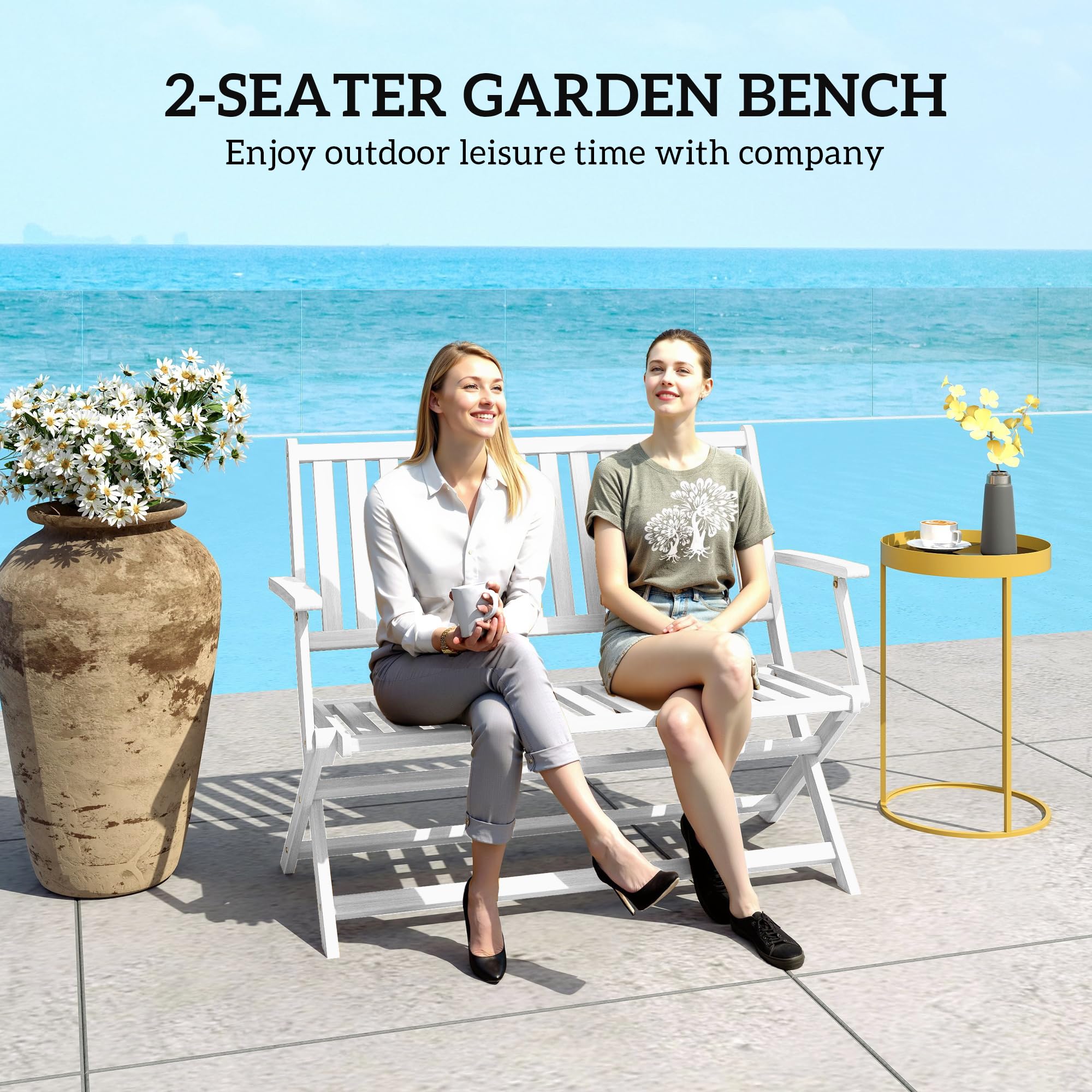 2-Person Foldable Acacia Wood Outdoor Bench
