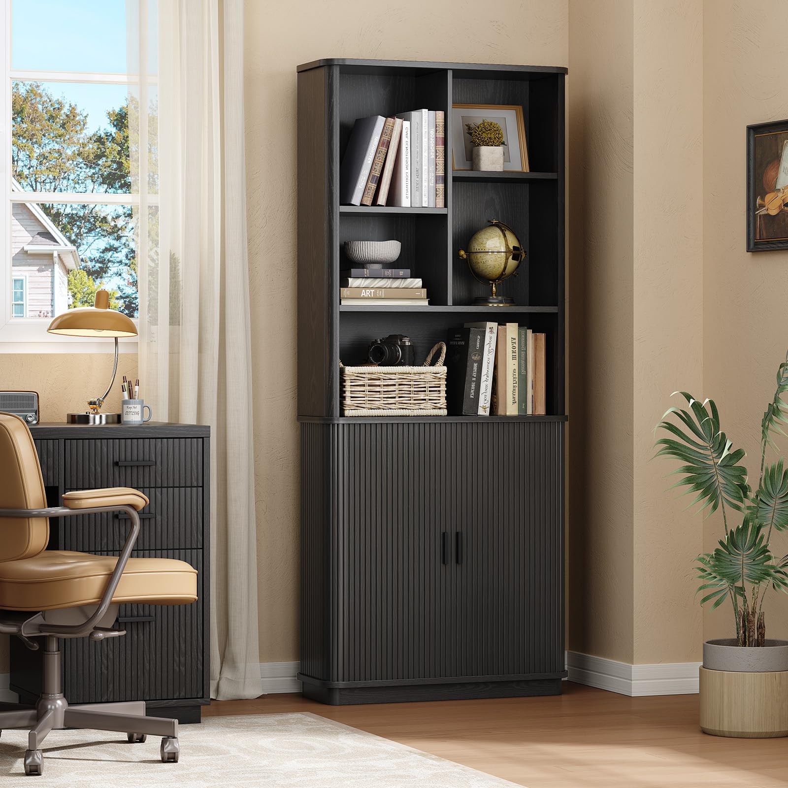 71" Tall Cube Bookcase with Storage Cabinet