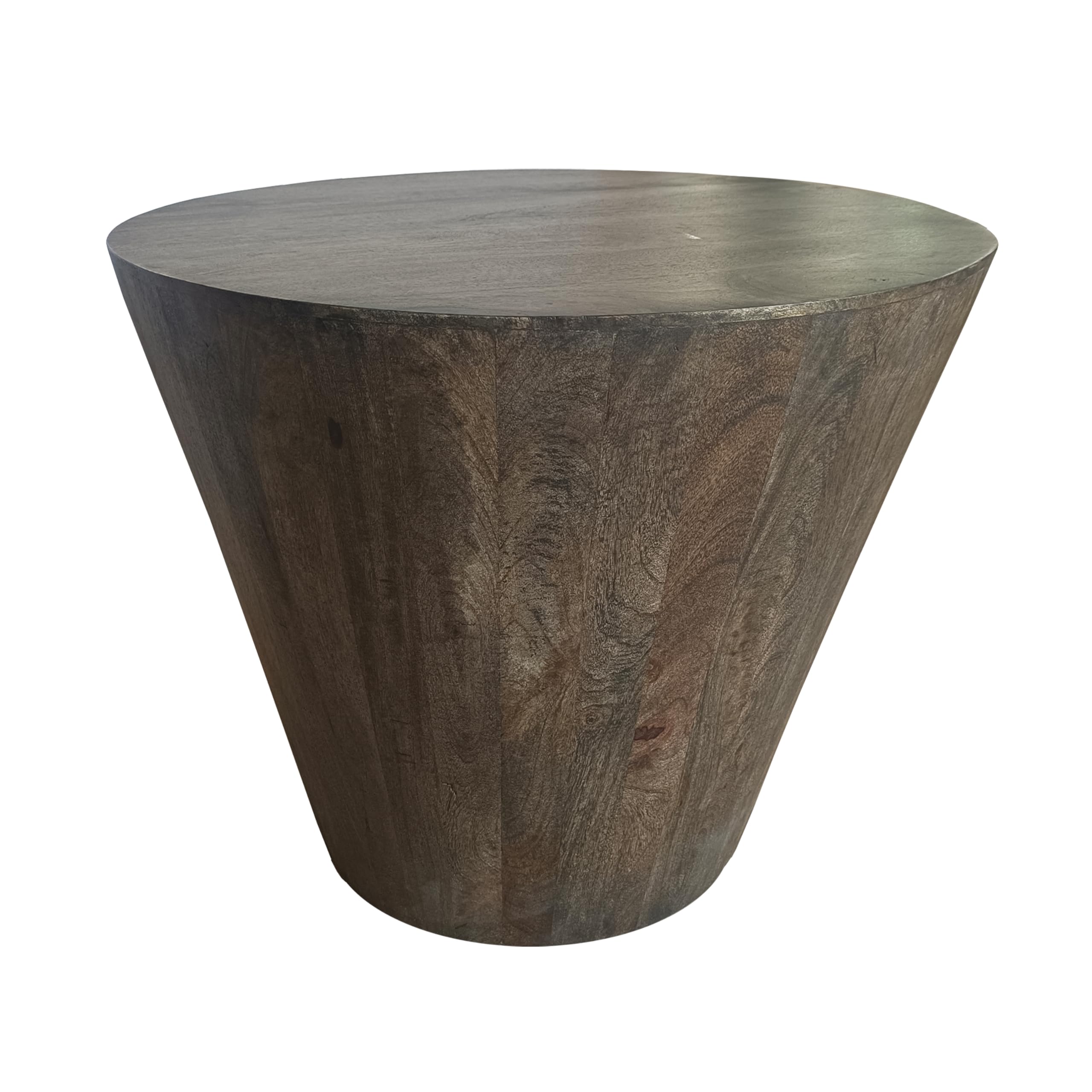 Round Drum Side Table Distressed Gray Mango Wood