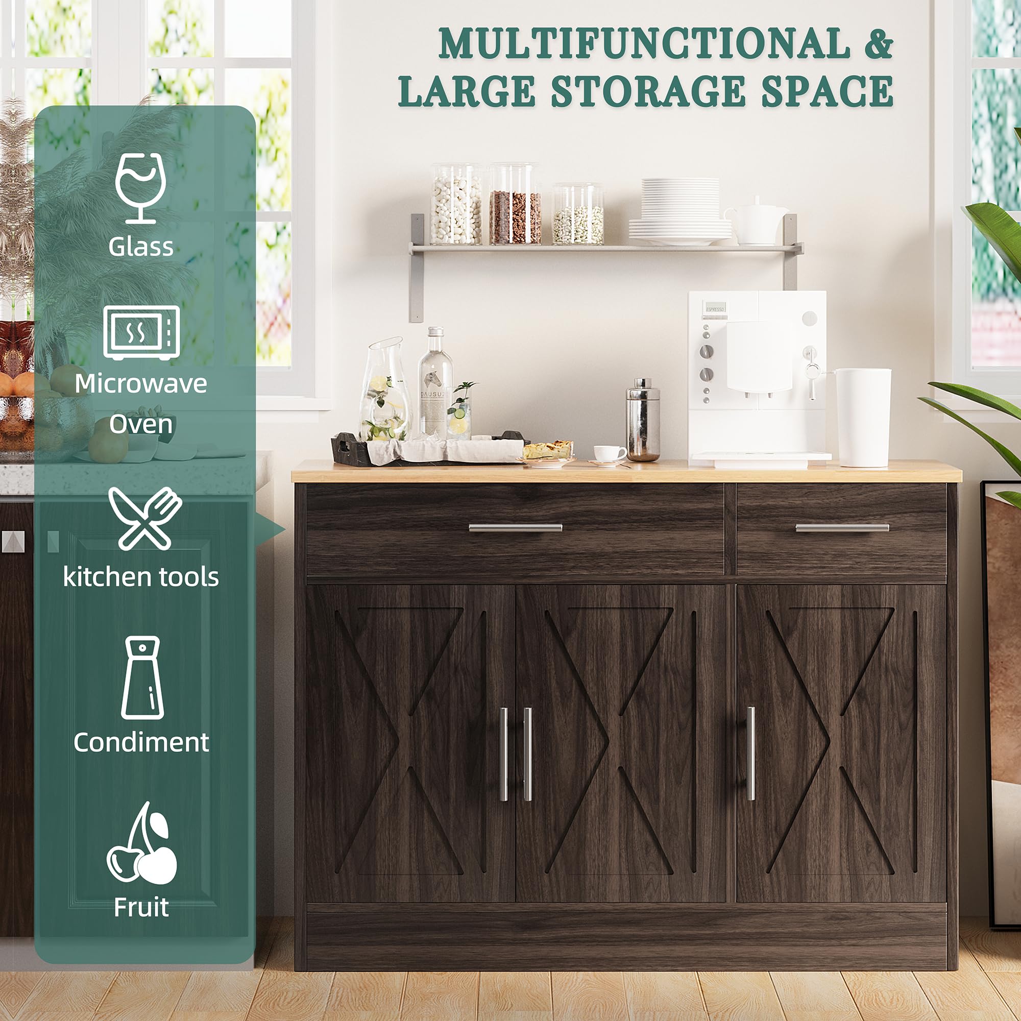 Farmhouse Sideboard Buffet Cabinet with Barn Doors