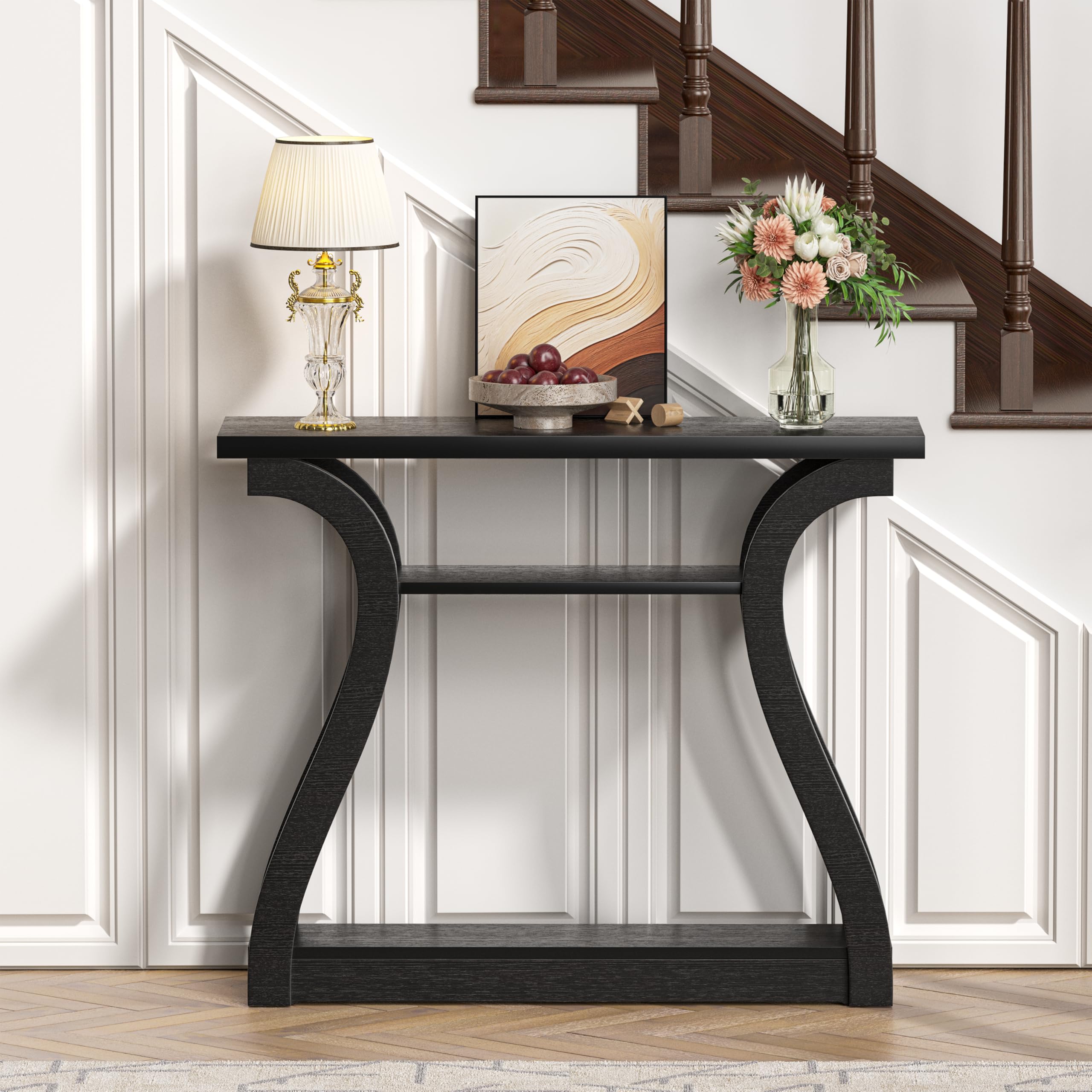 Wooden Console Table with Curved Legs - 3-Tier Modern Accent Sofa Table