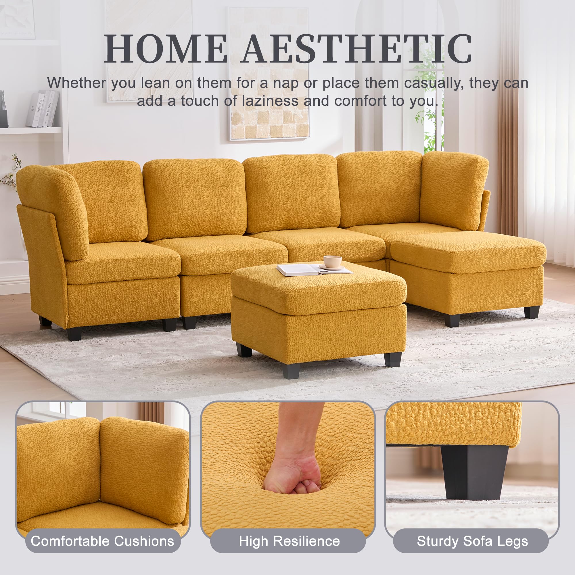 6-Seat U-Shaped Modular Sectional Sofa with Storage Ottoman